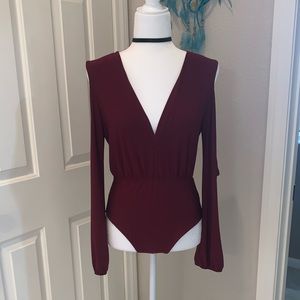Fashion Nova deep V maroon bodysuit